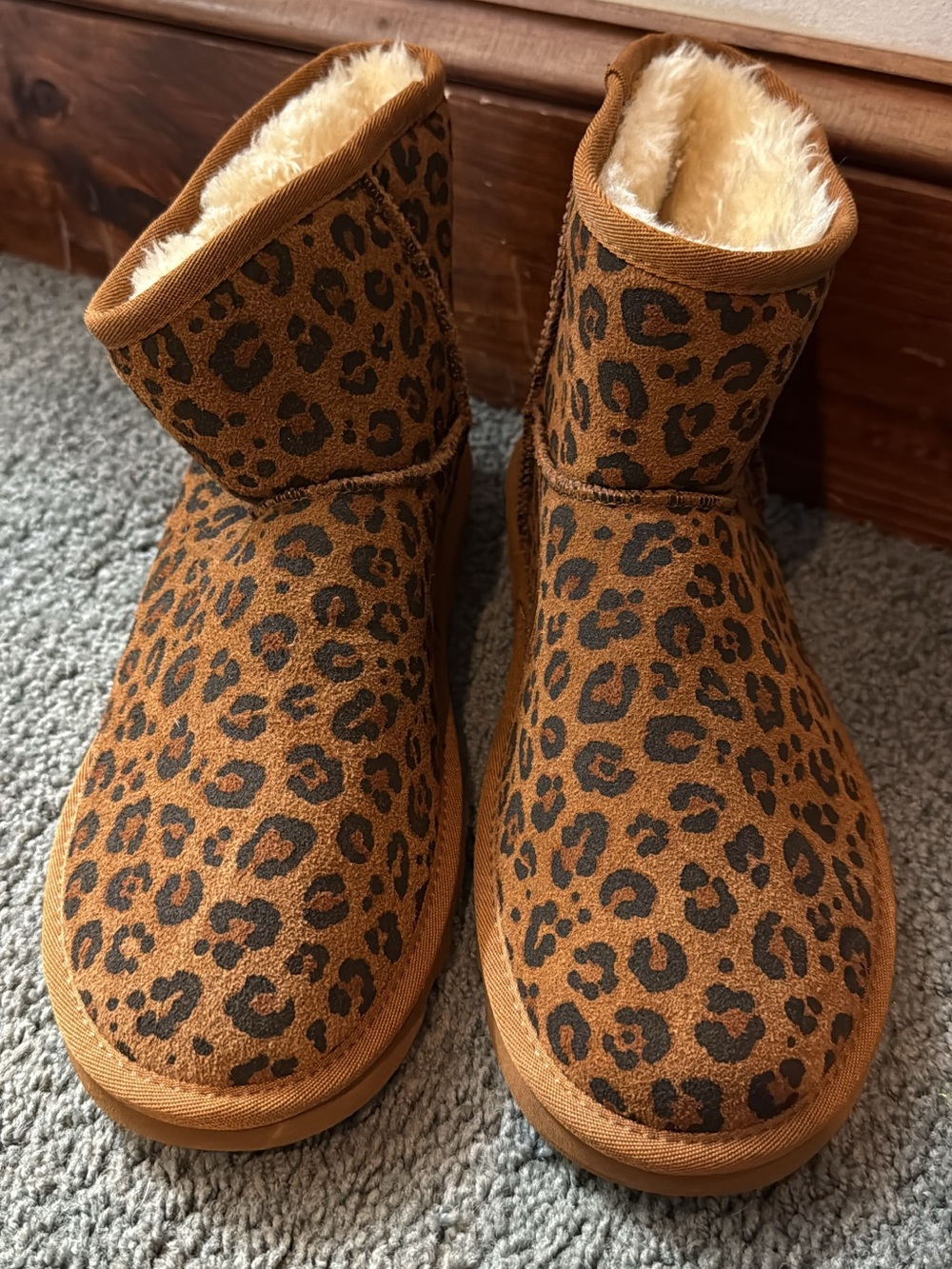 Leopard Print Faux Fur Lined Women's Boots - Brown